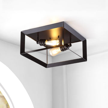 Marfa Square 13" Iron Modern Farmhouse LED Flush Mount - JONATHAN Y